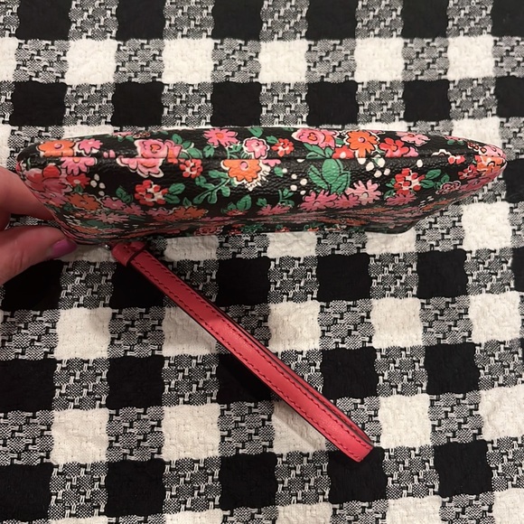 Coach Mixed Floral Corner Zip Wristlet Black Orange Pink Red Green Flower EUC - Picture 5 of 9
